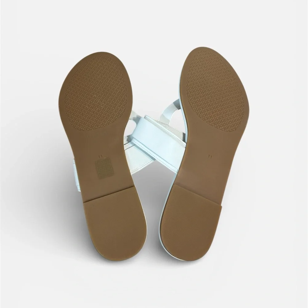 New Tory Burch Ivory White Marsden Flat T-Strap Sandals Size 11